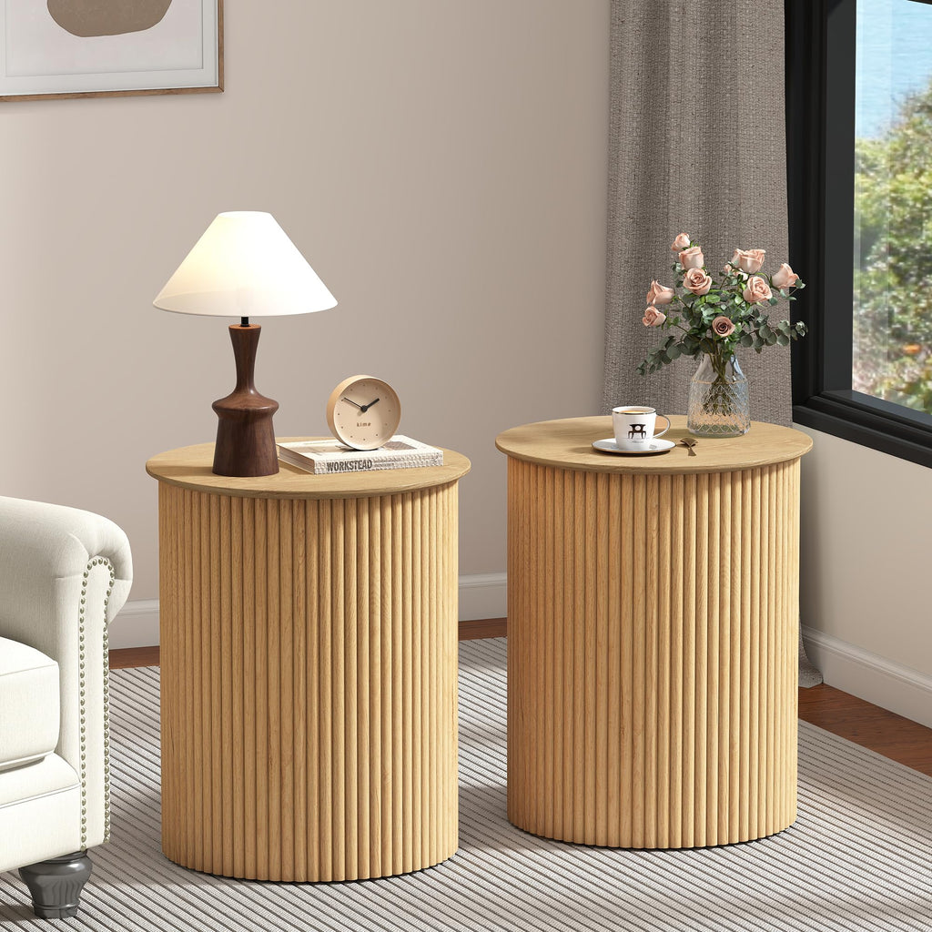 Small Round Wood Side Table Set of 2 M737205