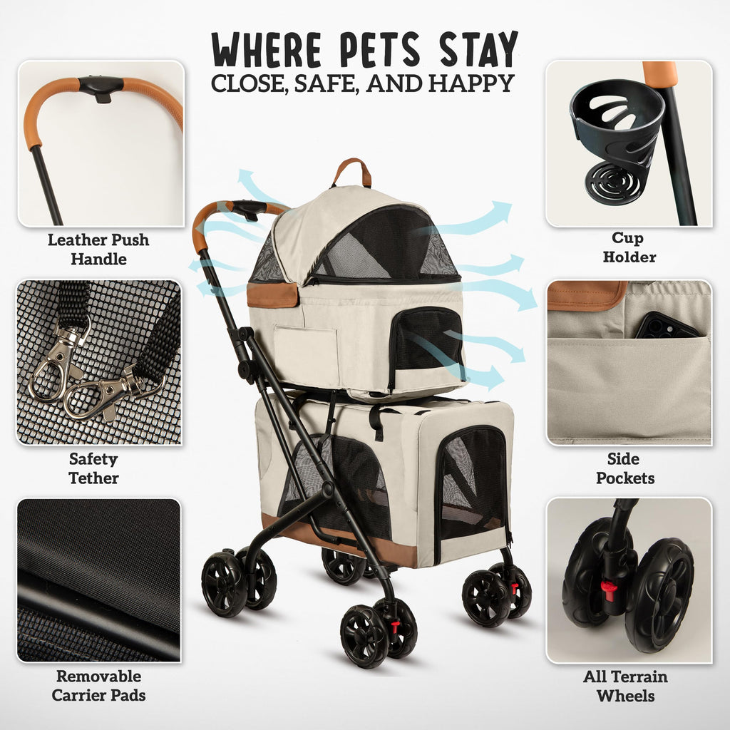 Double Pet Stroller with Detachable Carriers A1187