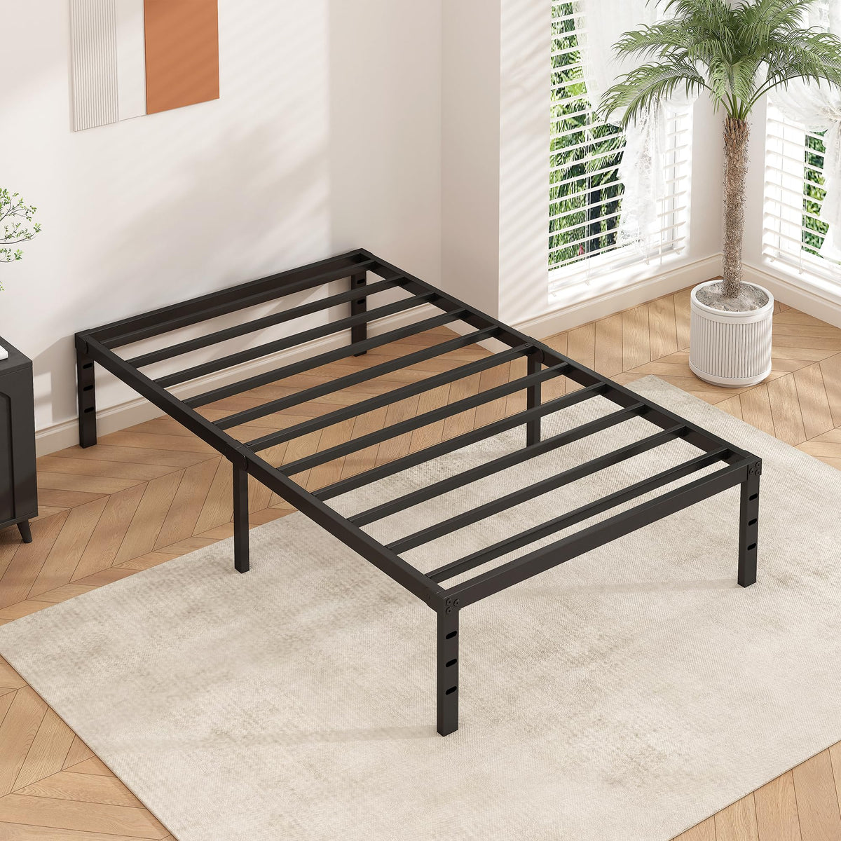14 Inch Tall Black Metal Platform Twin Size Bed Frame C668129