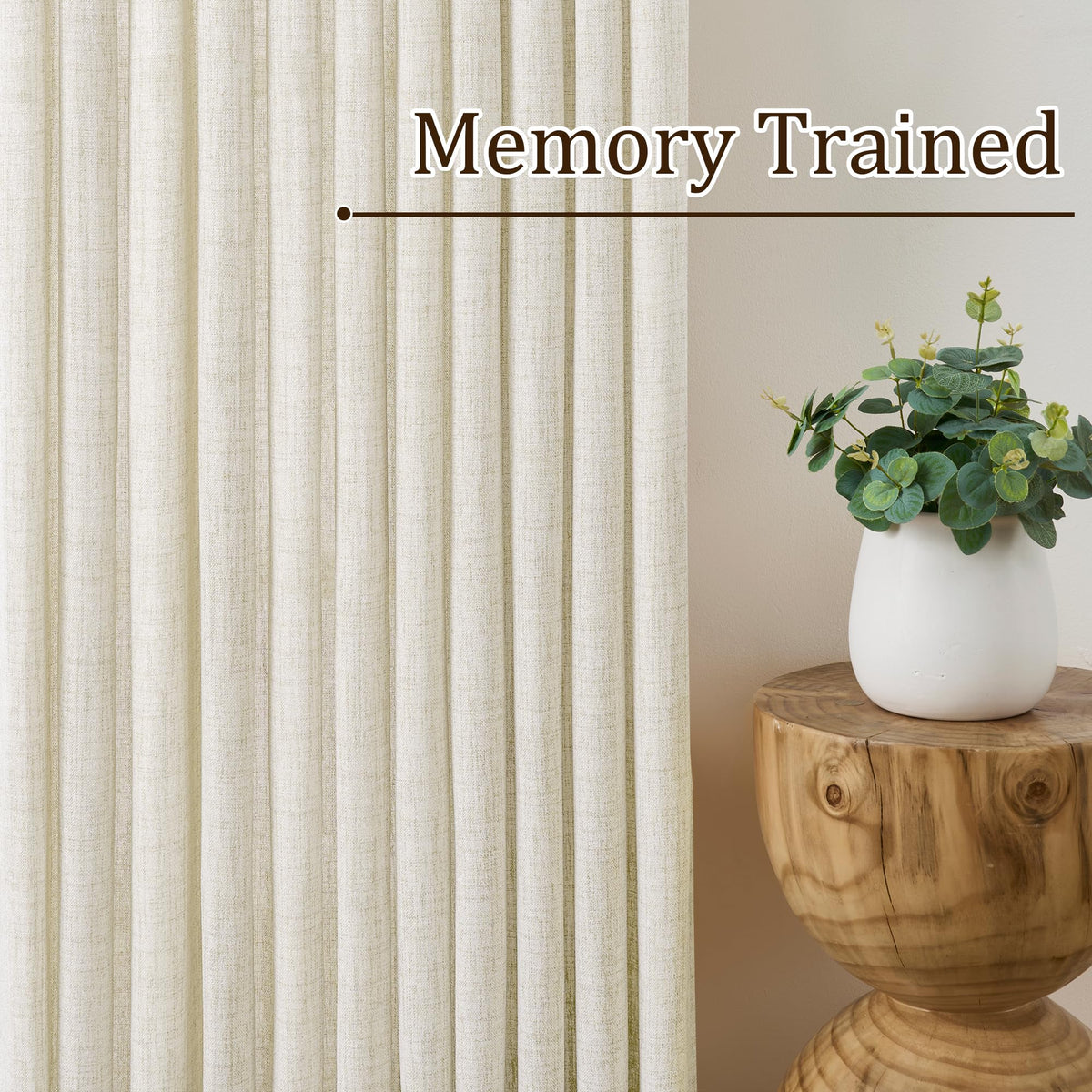 Pinch Pleated Sheer Curtains 140 Inches Long Cream Linen Textured Set of 2 W34899