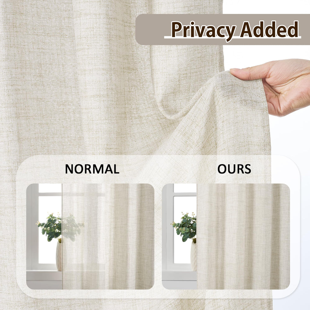Pinch Pleated Sheer Curtains 140 Inches Long Cream Linen Textured Set of 2 W34899
