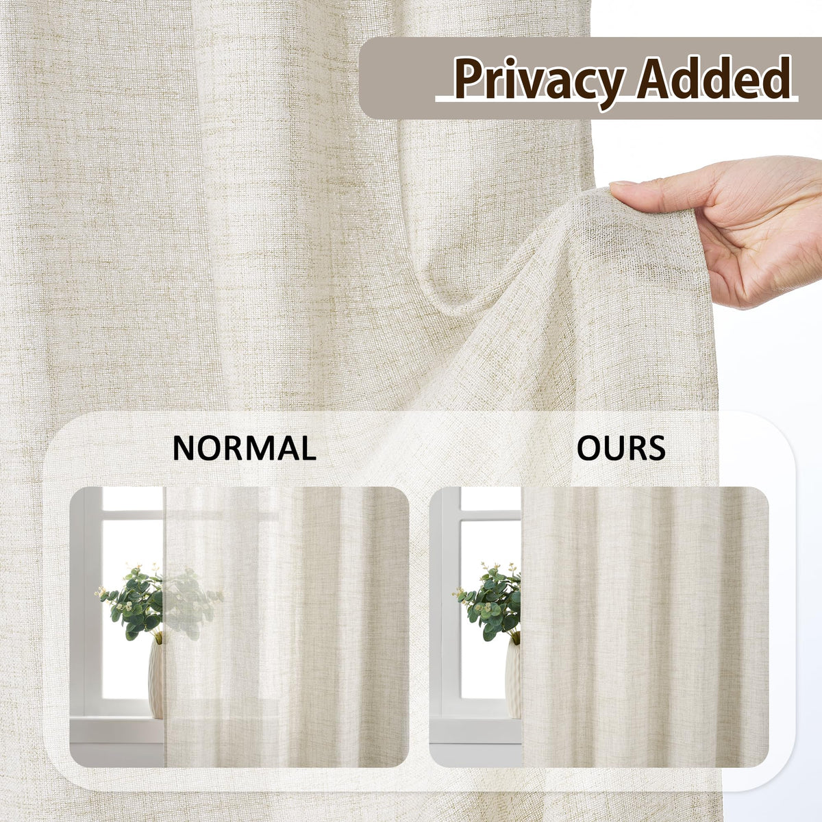 Pinch Pleated Sheer Curtains 140 Inches Long Cream Linen Textured Set of 2 W34899