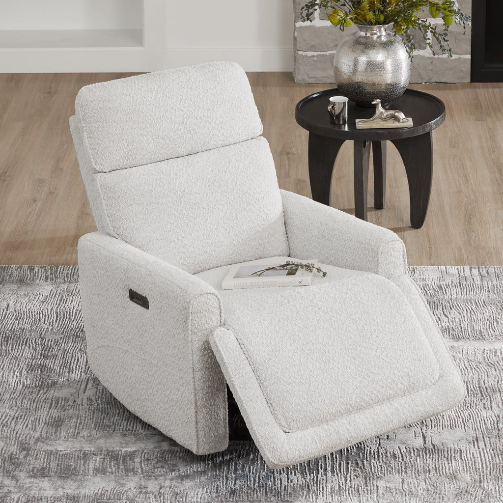 White Boucle Power Swivel Glider Recliner Chair U7341